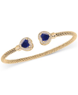 Macy's - Lapis & White Topaz (1/3 ct. t.w.) Heart Halo Cuff Bracelet in 14k Gold-Plated Sterling Silver (Also in Onyx & Turquoise)
