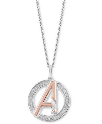 Wonder Fine Jewelry - Diamond Avengers Logo 18" Pendant Necklace (1/8 ct. t.w.) in Sterling Silver & Rose Gold-Plate