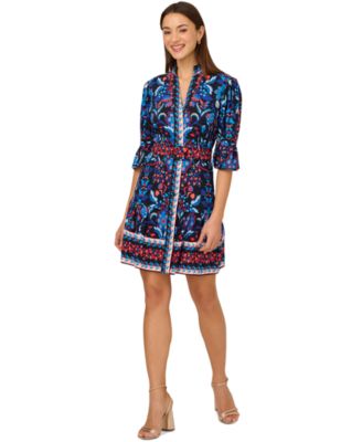 Adrianna - Women's 3/4-Sleeve Belted Fit & Flare Dress