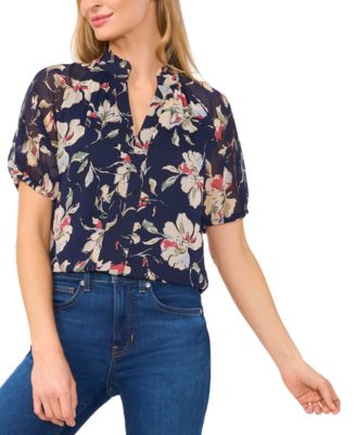 CeCe - Women's Ruffled-Neck Raglan Puff-Sleeve Blouse