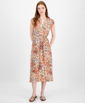 Tommy Hilfiger - Women's Floral-Print Ladder-Trim Midi Dress