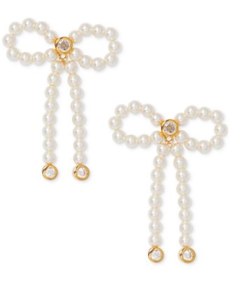 AJOA - 18k Gold-Plated Cubic Zirconia & Imitation Pearl Bow Drop Earrings