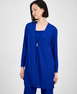 Anne Klein - Women's Bar-Buckle Long-Sleeve Cardigan