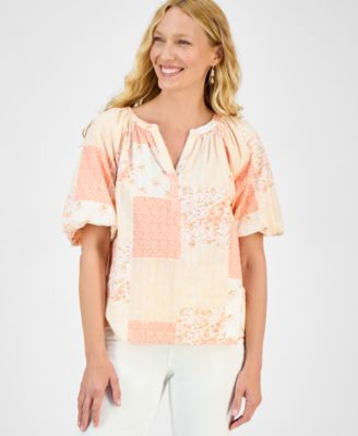 Style & Co - Women's Bubble-Sleeve V-Neck Blouse