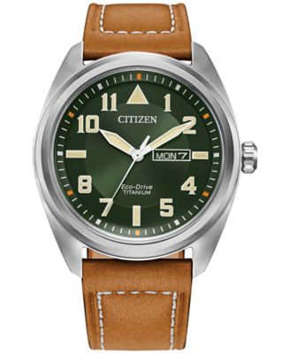 Citizen - Men's Garrison Brown Leather Strap Watch, 42mm
