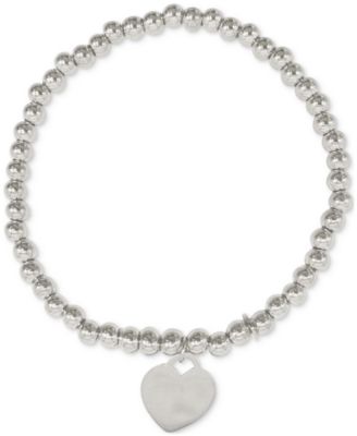 ADORNIA - Rhodium-Plated Heart Charm Beaded Stretch Bracelet