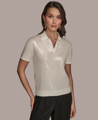 Donna Karan New York - Women's Short-Sleeve Sequined Knit Polo