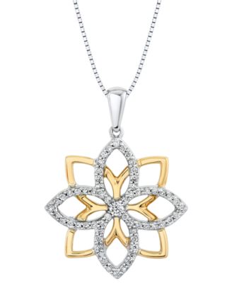 Sirena - Diamond Flower 18" Pendant Necklace (1/3 ct. t.w.) in 14k White & Yellow Gold