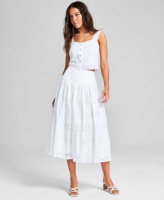 And Now This - Women's Cotton Eyelet Midi Skirt
