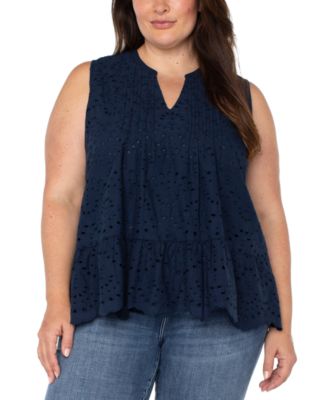 Liverpool Los Angeles - Plus Size Cotton Eyelet Sleeveless Blouse