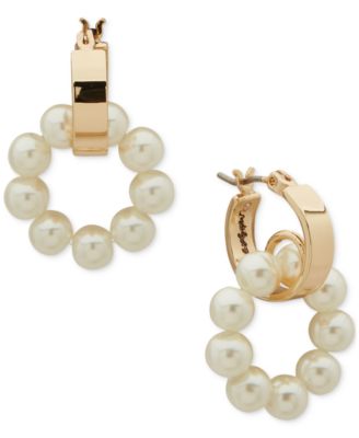 KARL LAGERFELD PARIS - Gold-Tone Imitation Pearl Ring Charm Hoop Earrings