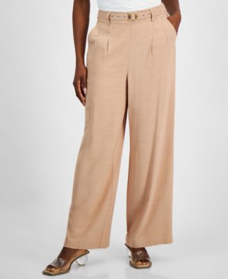 Bar III - Women's Belted High-Rise Wide-Leg Pants