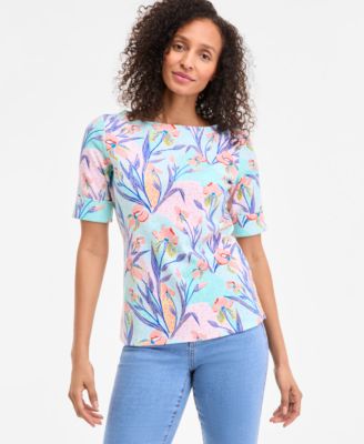 Style & Co - Women's Floral-Print Elbow-Sleeve Top, Exclusively at Macy's