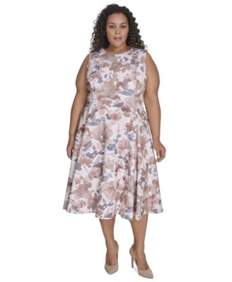 Calvin Klein - Plus Size Printed Sleeveless Midi Dress