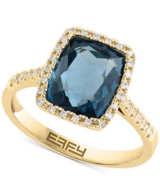 EFFY Collection - London Blue Topaz (4-1/5 ct. t.w.) & Diamond (1/8 ct. t.w.) Halo Statement Ring in 14k Gold