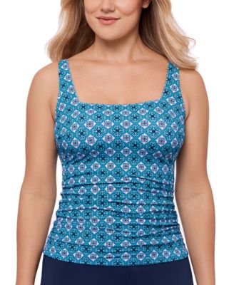 Swim Solutions - Women's Printed Tummy-Control Tankini Top, Exclusively at Macy's