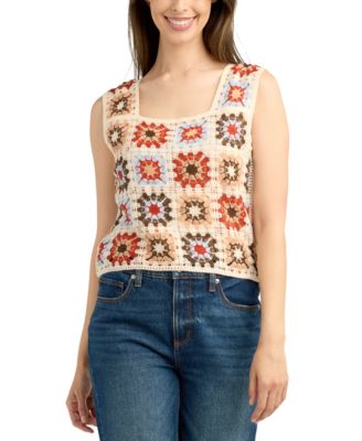 BCX - Juniors' Patchwork Square Crochet Tank