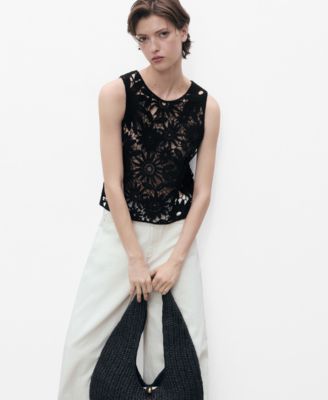 MANGO - Women's Crochet Knitted Top