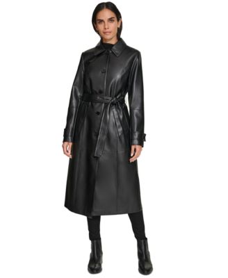 Calvin Klein - Women's Belted Faux-Leather Trench Coat