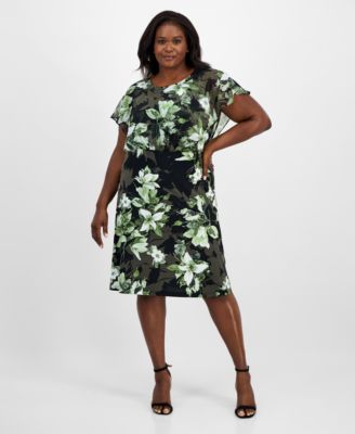 Connected - Plus Size Printed Blouson Midi Dress