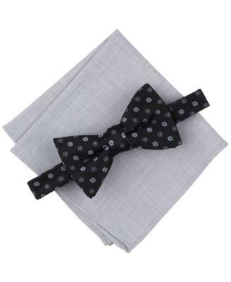 Bar III - Men's Floral Bow Tie & Solid Pocket Square Set