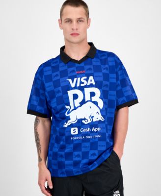 Hugo Boss - Men's Fanwear Oversized Short Sleeve Open-Collar Check Logo Graphic Polo Shirt