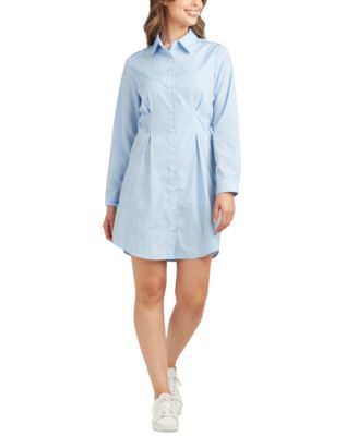 BCX - Women's Striped Long-Sleeve Pleated-Waist Shirtdress