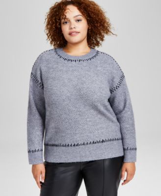 And Now This - Trendy Plus Size Whipstitch Crewneck Sweater