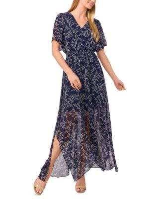 CeCe - Women's Smocked-Waist Flutter-Sleeve Maxi Dress