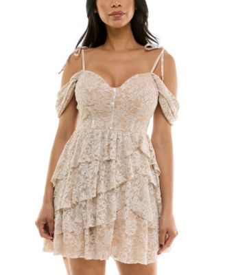 Emerald Sundae - Juniors' Tiered Glitter Off-The-Shoulder Dress