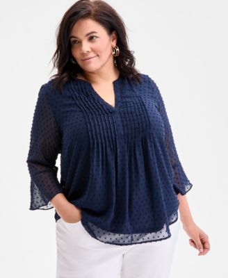 Style & Co - Plus Size Printed Pintuck-Pleat 3/4-Sleeve Top