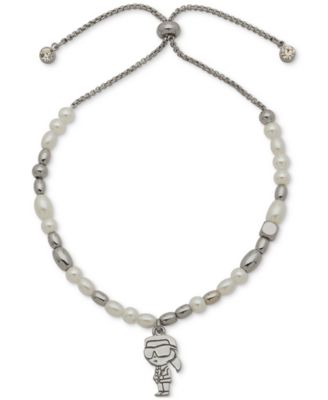 KARL LAGERFELD PARIS - Silver-Tone Imitation Pearl Charm Slider Bracelet