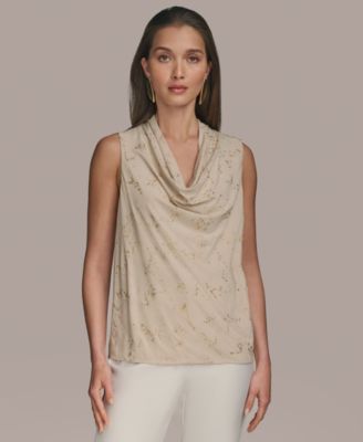 Donna Karan New York - Women's Embellished Cowlneck Sleeveless Blouse