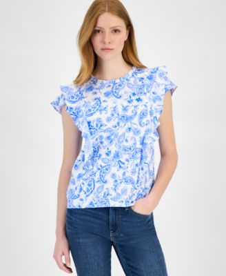 Tommy Hilfiger - Women's Cotton Paisley-Print Ruffled Top